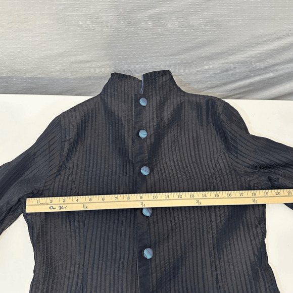 Vintage 80s Women’s Pleats Reversible Jacket Iridescent Green Black Asian Style - Picture 7 of 10